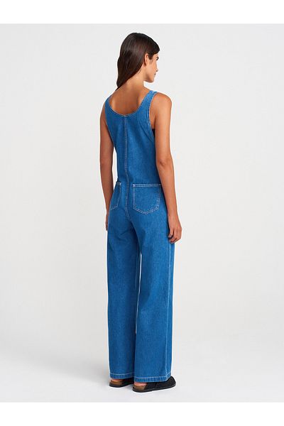 Dilvin 71809 Salopetă casual din denim din țesătură subțire-albastru