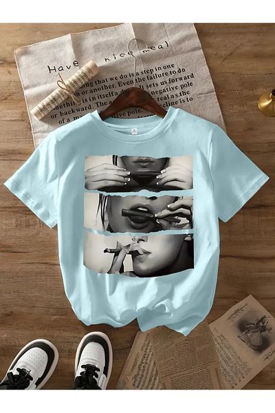 PENTHİLUS Short Sleeve, Round Neck Cigarette Portrait T-Shirt