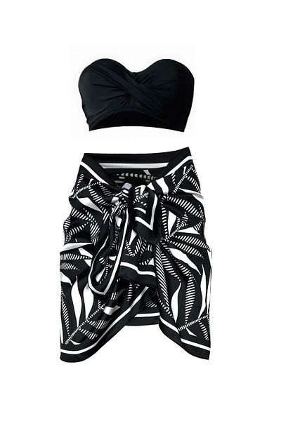 Bolder Coral Leaf Pattern Black/White Pareo (Does Not Show through) 50*145 cm