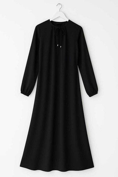 Naz Black Square Collar Plus Size Ayrobi̇n Fabric Dress