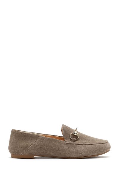 Derimod Women's Mink Buckle Suede Leather Masculine Loafer 25Sfd 290210