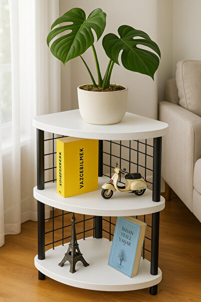 PEKA Köşe Sehpa – Dekoratif Çevir Kur 2 Raflı Çok Amaçlı Fiskos Sehpa