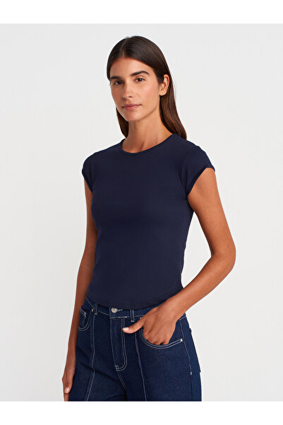 Dilvin 31779 Μπλουζάκι με λαιμόκοψη Basic-Μπλε Navy