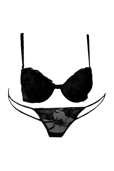 Anıl Supported Embroidery Lace Patterned Bra 3-Piece Cup Set