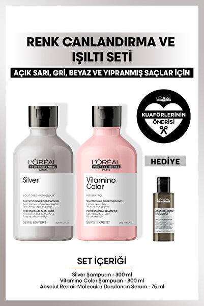 L'oreal Professionnel Açık Sarı,Gri,Beyaz Yıpranmış Saçlar için Renk Canladırma ve Işıltı Seti