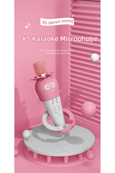 FlashHawk Multifunction Portable 2-in-1 Bluetooth Karaoke Microphone, 4D Stereo Speaker, 1800mAh, K5