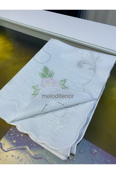 MEİWA Ready-Made Lace Embroidery Look Floral Patterned Pvc Rectangular Oilcloth Tablecloth 122 X 153 cm