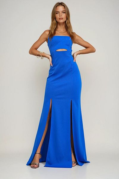 VAGGON Rochie de damă, albastră, cu bretele reglabile, cu tăietură, cu fantă, pentru întoarcerea acasă Prmx12269