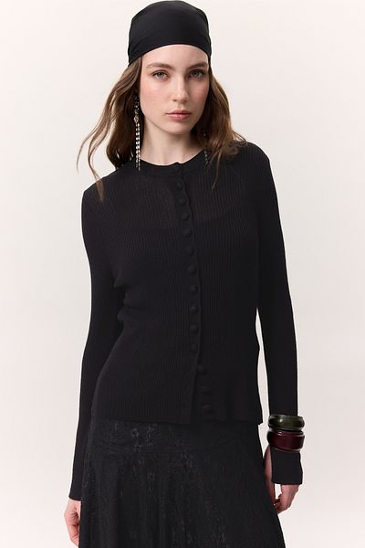 Manuka Small Buttoned Knitwear Cardigan, Black