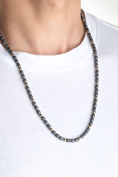 So CHIC... Hematit Taşlı 65 Cm Gümüş Erkek Kolye