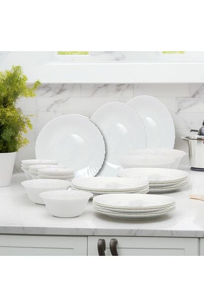 Melrich 50 Piece Opal ware Dinnerware Set Microwave and Dishwasher safe