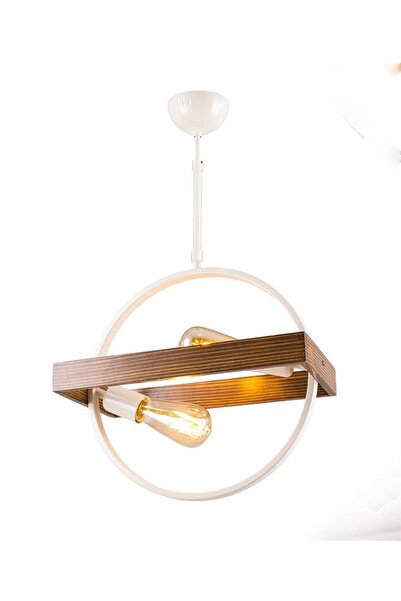 Sedef 2'li E27 Duy Krem Renk Metal Yanık Ahşap Avize