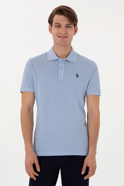 U.S. Polo Assn. Tricou de bază albastru deschis pentru bărbați, slim fit, cu gât polo 50297984 -VR003