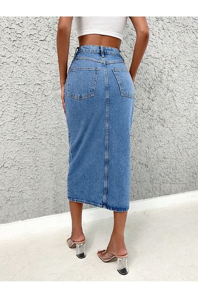 Dema Women's Denim Stretchy Fabric Slit Long Skirt