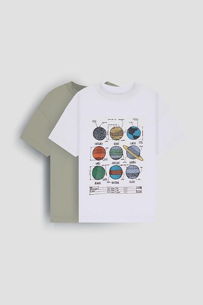 Perendi Μπλουζάκι από 100% βαμβάκι Double Planet Printed - Double Boy Oversize T-Shirt Ecru/Khaki