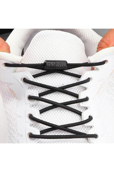 srtfootcare Akıllı Vidalı Kilitli Elastik Outdoor Ayakkabı Bağcığı Yuvarlak 100cm 1 Çift Siyah