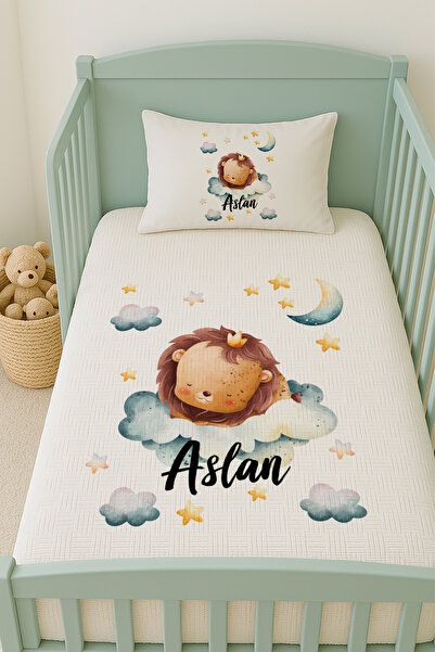 Lilabio %100 Pamuk İsme Özel İsimli 100x150 cm Pike Seti Bulut Üstünde Yavru ...