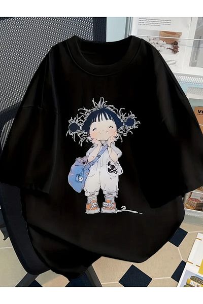 PENTHİLUS Women's Short Sleeve T-Shirt Cute Cartoon Print - Loose Fit, Round Neck