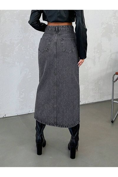 Dema Women's Denim Cotton Black Long Skirt