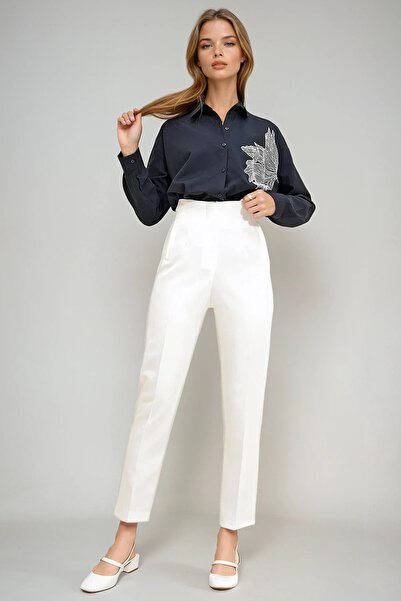 VAGGON Women's White High Waist Carrot Pants Prmx12656