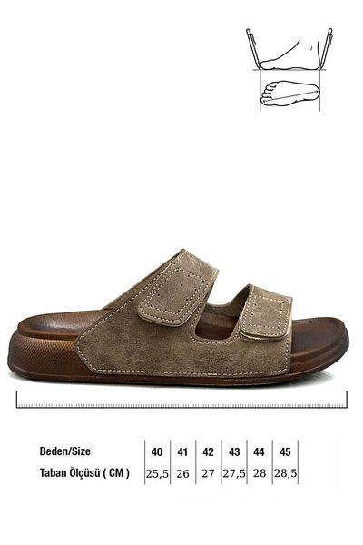 sermoda Slipper Men 25103 C, Mink Leather and Double Buckle Adjustable Width Flexible Comfort