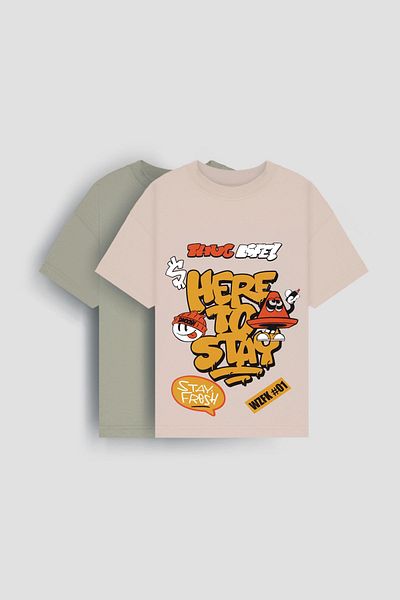 Perendi Tricou imprimat 100% bumbac - Stil supradimensionat pentru bărbați și copii Here To Stay