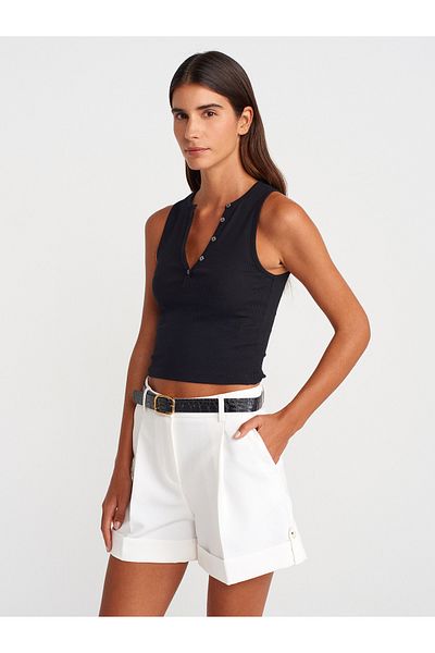 Dilvin 21005 Wash Effect Crop Top-Black