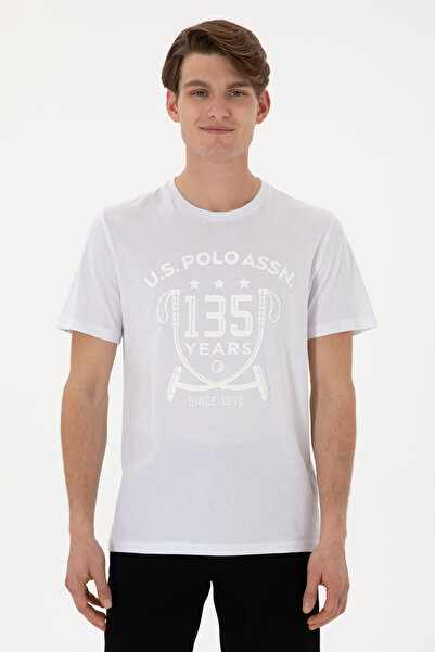 U.S. Polo Assn. Ανδρικό μπλουζάκι με κανονική εφαρμογή με λαιμόκοψη λευκό 503...