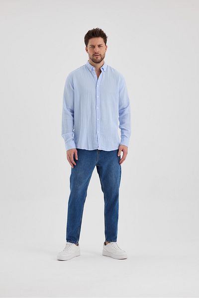 macharel jeans Ανδρικό ύφασμα μουσελίνας 100% βαμβακερό μακρυμάνικο πουκάμισο με άνετη εφαρμογή