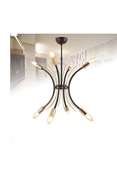 Sedef 8'li E14 Duy Siyah / Gold Sarkıt Avize