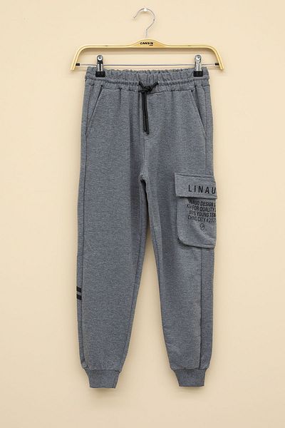 Cansın Mini Smoked Text Printed Boys' Elastic Waist Sweatpants with Pockets 20205