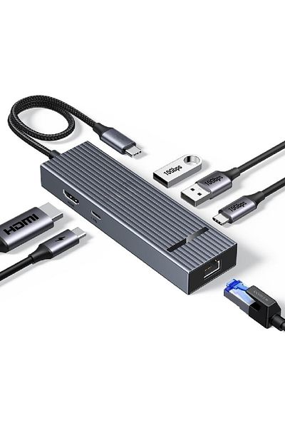 COOYA محول جيجابت إيثرنت USB C Hub Pro 1061 6 في 1 مع HDMI بدقة 4K وتردد 60 هرتز، وشحن PD بقوة 100 وات