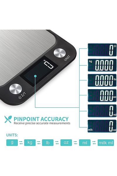 COOYA Digital Kitchen Scale, Multifunction, Precise Graduation LCD Display, Stainless Steel