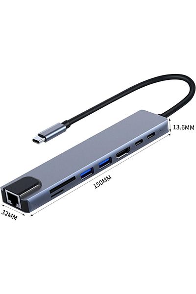 COOYA محطة إرساء 8 في 1 من النوع C مع منفذ HDMI بدقة 4K، وتوصيل طاقة PD، ومنفذي USB، وقارئ بطاقات SD/TF