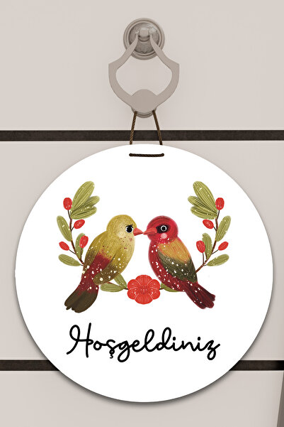 Dormot Home Imprimare digitală albă, ornament pentru ușă cu model de păsări d...