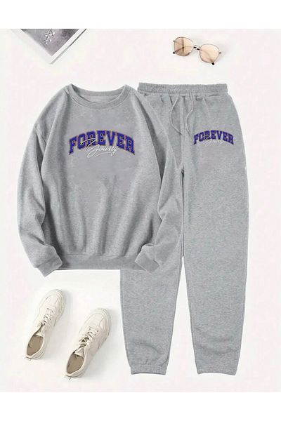 RPT MODA Oversized Blue Forever Printed Detail Cycling Collar Double Team Tracksuit