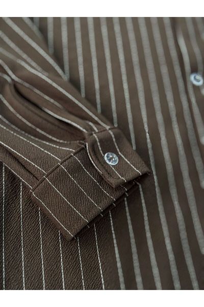 Altamira Men's Brown Striped Oversize Shirt-Bottom Set