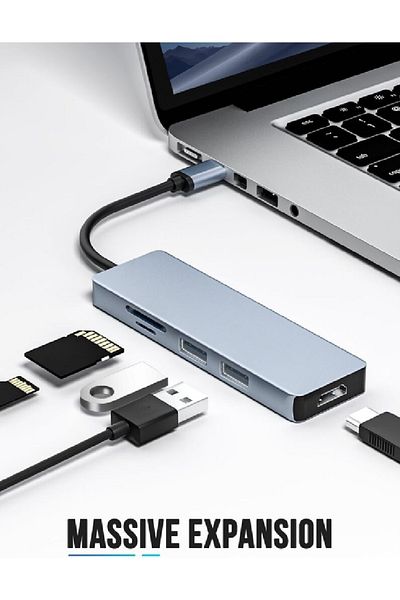 COOYA موزع USB-C، محطة إرساء 5 في 1 مع منفذ HDMI ثلاثي الأبعاد بدقة 4K، منفذي USB، قارئ بطاقات SD/TF