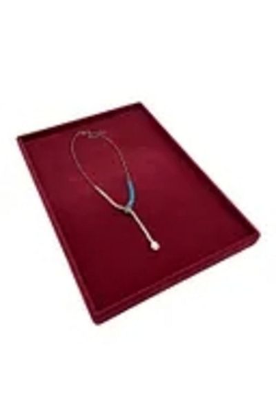 MeGass Dekor Domestic Production Suede Fabric Burgundy Color 34/24 cm Jewelry Serving Presentation Table