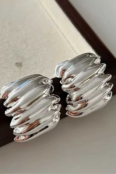 KYOLA DESİGN Serrated Thick Hoop Silver Women Earrings