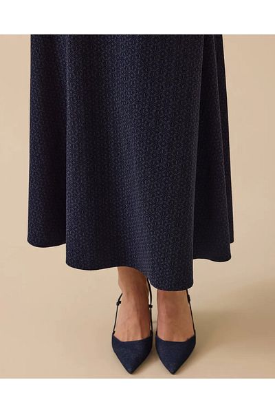 SEÇİL Women's Patterned Midi Flared Skirt - Navy Blue