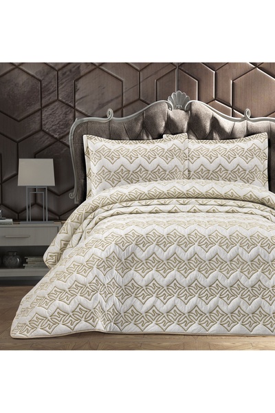 GOLDROOM KADİFE ŞÖNİL KREM TEK KİŞİLİK YATAK ÖRTÜSÜ