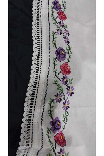 Papatyam Hand Knitted 1 Piece (130X100) Handcrafted Cross Stitch Processing / Handcrafted Lace/Dowry Lace/Vintage