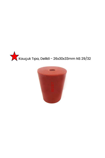 LAB Kauçuk Tıpa, Delikli - 26x30x33mm Ns 29/32