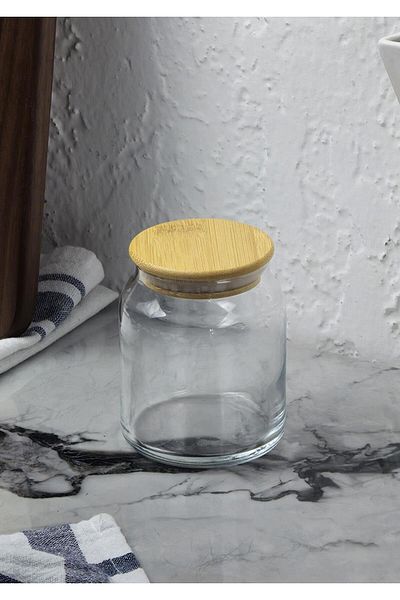 HomeTarz Glass Jar - Bamboo Vacuum Lid - Storage Jar - 250 Ml, 1 Pcs