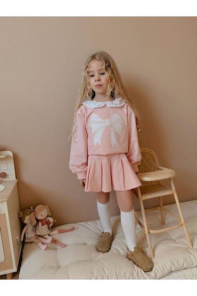 tunays shopping Baby Collar Girl's Suit with Pleated Skirt