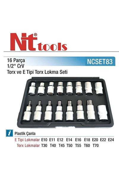 Nt Tools 16 Piece 1/2" Torx Socket Set - E Type, Crv Ncset83