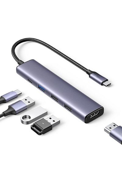 COOYA Revodok 105 USB C Hub with 100W PD Charging, Type C to HDMI 4K30Hz Adapter, 3 USB A Data Ports