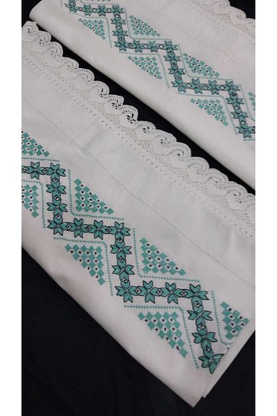 Papatyam Hand Knitted 2 Pillows (70X45) Lace Vintage Handicrafts