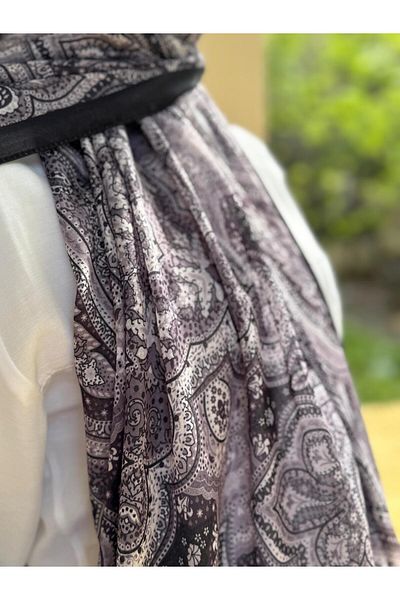 shalby Gray Ethnic Patterned Women's Soft Shawl